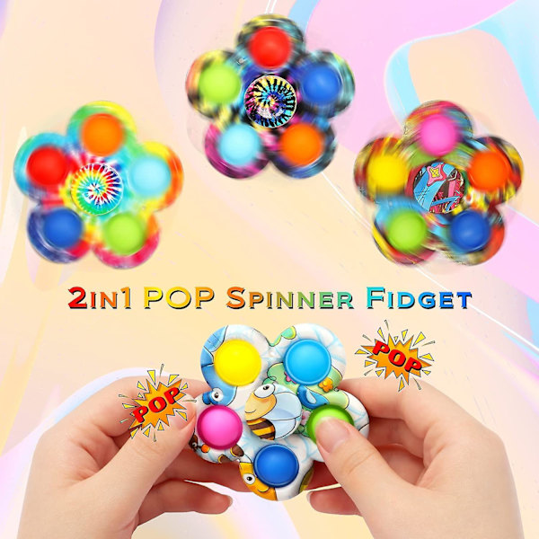 Pop Fidget Spinner, Push Bubble Spinner Yksinkertainen Fidget Popper Spinners Stressistä Vapautumiseen, Fidget Leikki Painettavilla Kuplilla Aikuisten Ja Lasten (12 Pakkaus)