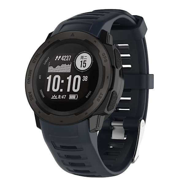 För Garmin Instinct (silver stålspänne) Silikon snabbkopplingsrem Marinblå