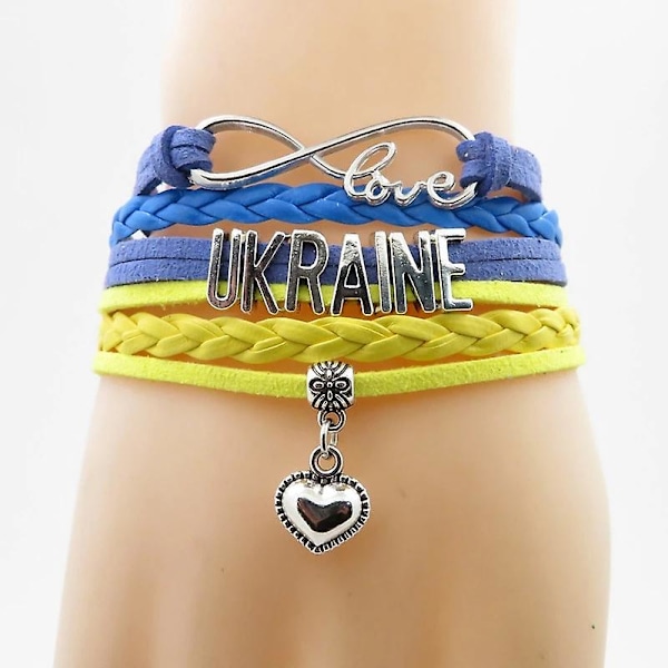 Ukraina Hjärta Charm Flätat Läder Armband för Kvinnor och Män