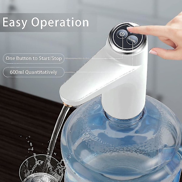 Bärbar USB laddningspump för elektrisk flask - Multipurpose vattendispenserpump Yo（Vit）