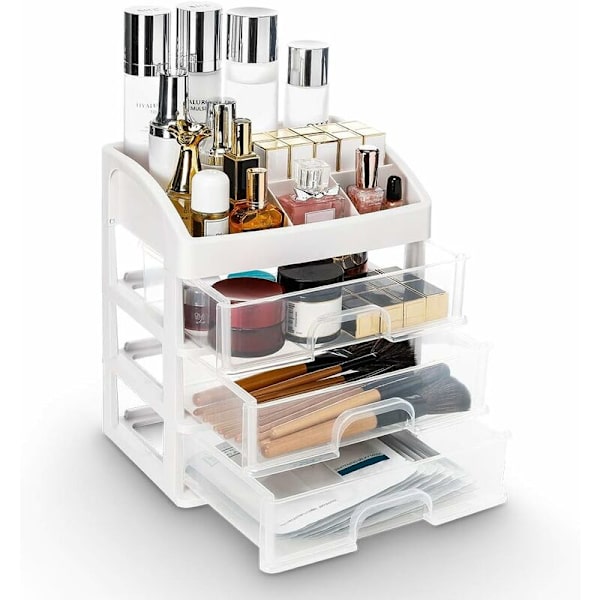 Klar plastik makeup organizer, 3-lags makeup børste opbevaring med lynlås, 4-lags opbevaring (fire lag)