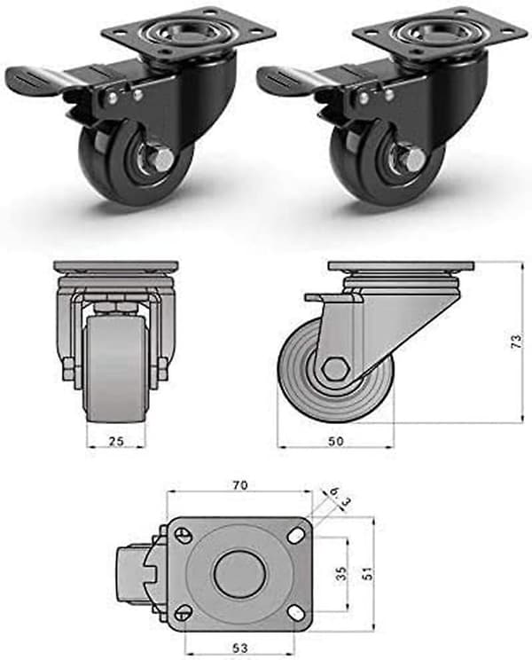 Universal trolley caster gummihjul-(drivhjul + bromshjul) 4 stycken