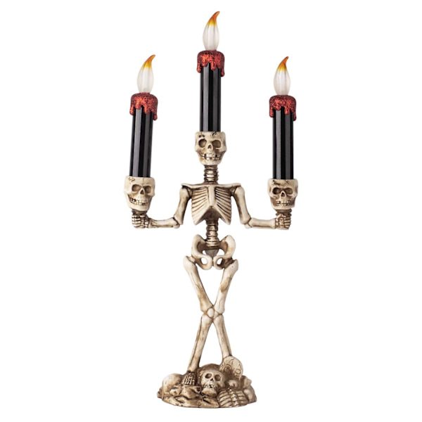 Halloween Candelabra Ljus LED-lampor Skelett Dödskalle Flamlös Hållare Batteridriven Flimrande Spöklik