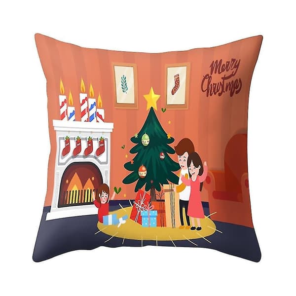 Jultryckt Kuddfodral Polyester Soffa Bil Kuddeöverdrag Heminredning 4st