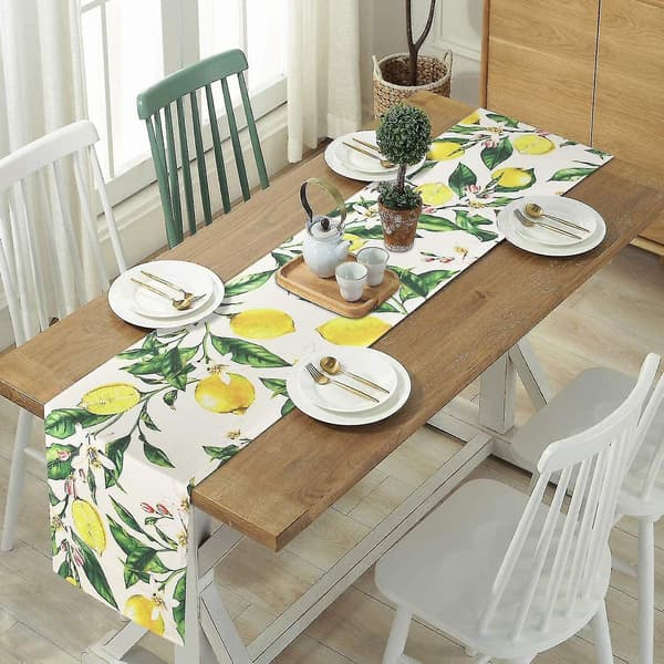 Citronfjäderduk, sommargul och grön citronträdduk (180x30 cm)