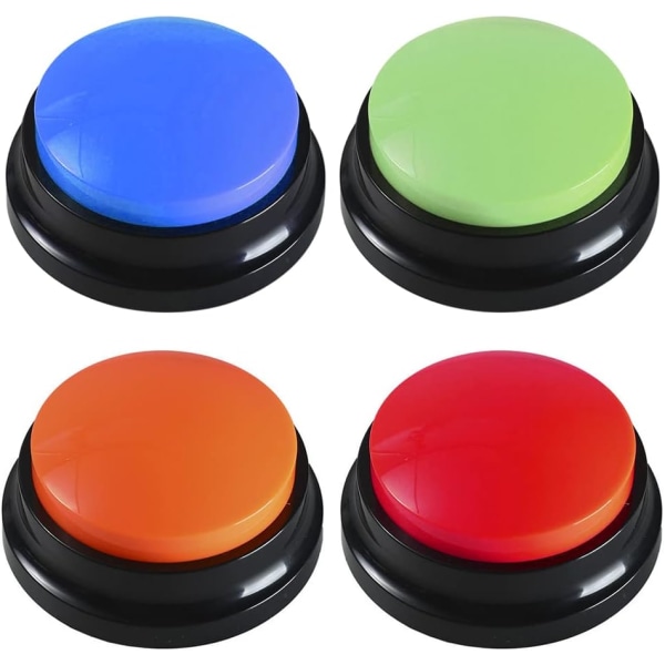 4 Buzzere med lyd til hunde. Buzzer med lydknap og optagefunktion til interaktion med hunde.