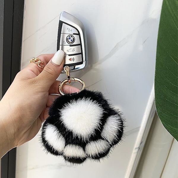 Mink Päls Katt Tass Nyckelring Kawaii Ryggsäck Hänge Plysch Nyckelring Mode Present Söta Väska Handväska Charm