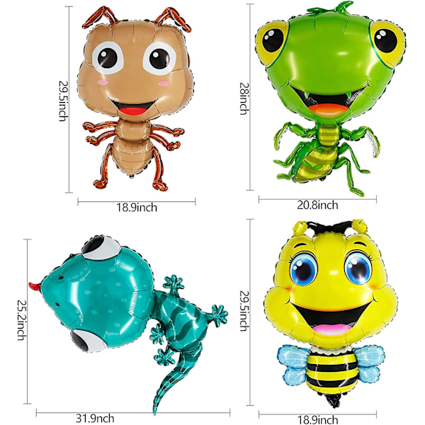 4 stk Insektballonger Dyr Søt Bie Gecko Snegle Mantis Insektballong Tema Hage Bursdag Forbruksvarer Fest Dyr Ballonger