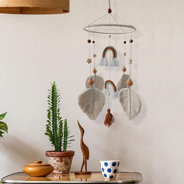 Bohemisk Löv Regnbåge Väggbonad Handvävd Hänge Vardagsrum Väggbonad Ornament