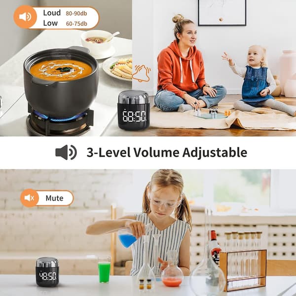 Digital kökstimer, nedräkning uppräkningstimer med stor LED-display volymjustering, timer för matlagning, klassrumstid för barn och lärare (silver)