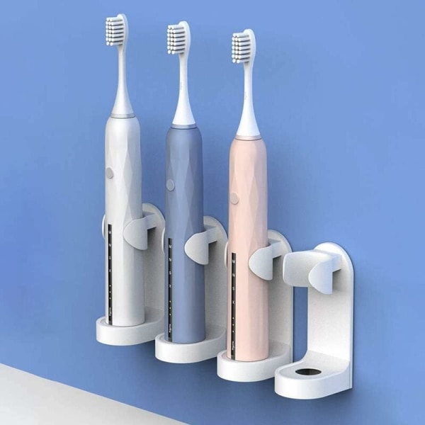 Elektrisk tandborsthållare, väggfäste för elektrisk tandborste i 4 delar, självhäftande eltandborsthållare för badrums- och kökshygien