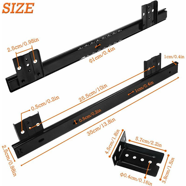Glides til skuffer 350mm Skuffeskinne Kugleskinne til skyde tastaturbakke?? (1 par) Sort