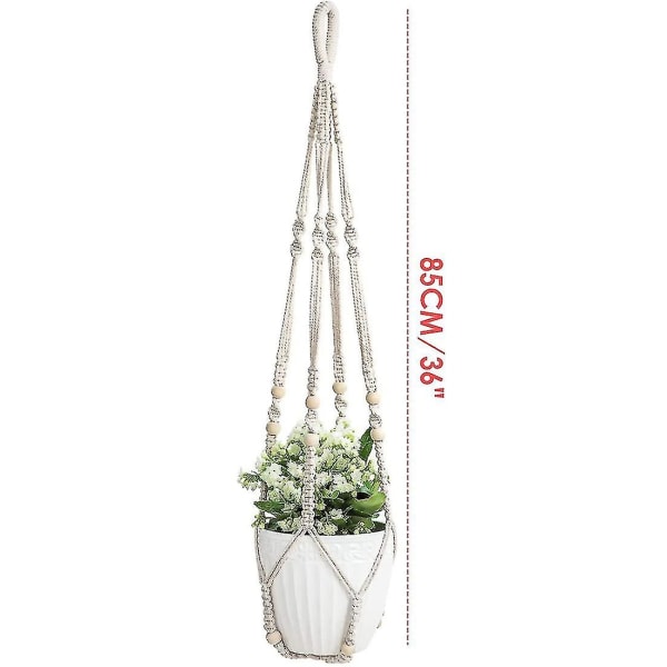 2 st Macrame Hängande Planter Växt Hängare Macrame Fläta Vägg Hängande Växthållare Bomullsrep Med Pärla Blomkruka-1