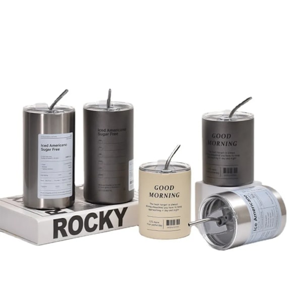 600 ml kaffemugg med sugrör, rostfria muggar, rostfria iskaffemuggar för kontor, hem (silver)