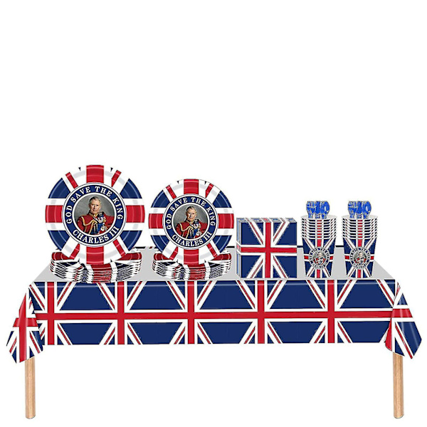 Union Jack Party Tableware Set, Kung Karl III:s Kröningstema Pappers Tallrikar Festartiklar, Bordsduk Festartiklar Dekoration-26（B）