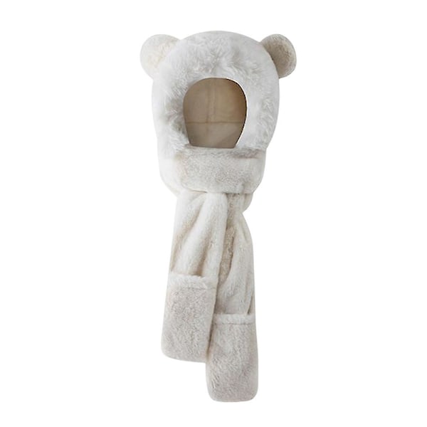 3-i-1 Vintermössa, Vantar och Lång Halsduk med Varmt Plushie Björndesign för Kallt Väder, Skidåkning och Cykling