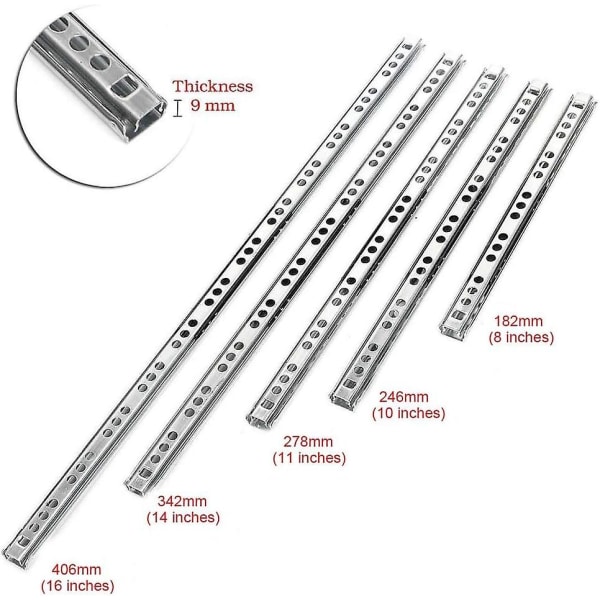 1 par kullagerlådslider - skensystem - lådskenor (278 mm)