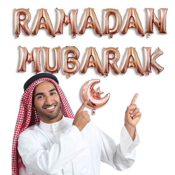 Ramadan Mubarak Dekorationer Ballong, Ramadan Mubarak Letter Moon Folie Ballonger Banner Set För Hemträdgård