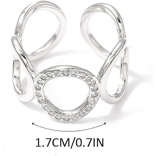 Rund silverring, zirkonia justerbar, lämplig för kvinnor och flickor