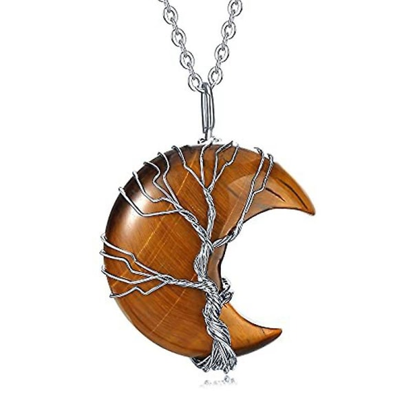 Natursten Moon Tree of Life Halsband Kristallsten Halsband Smycken (Tiger Stone)