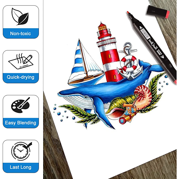 Highlighter Twin Tip Sketch Marker Pens Set med bärväska Graffitipennor - 60 färger