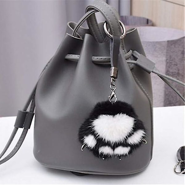 Mink Päls Katt Tass Nyckelring Kawaii Ryggsäck Hänge Plysch Nyckelring Mode Present Söta Väska Handväska Charm