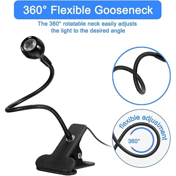 3w UV LED Skrivebordslampe, fleksibel svanehals og klemme Mini Skrivebordslampe med kontakt, bærbar limhærdende lampe til mobilreparation - 2 pak (sort)