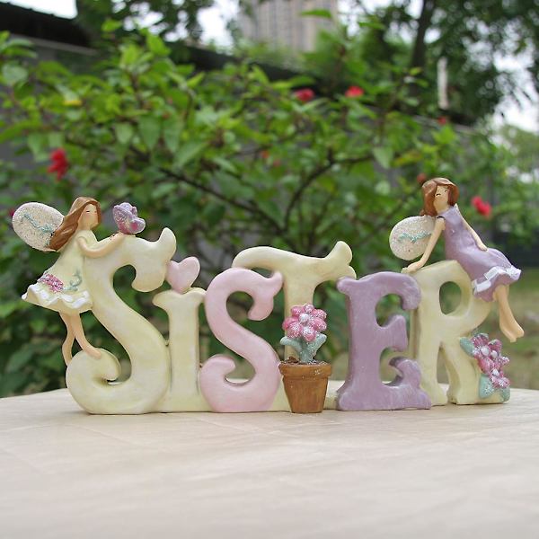Söta Syster Ornament Micro Landscape Figur Resin Hantverk Skrivbords Dekorationer