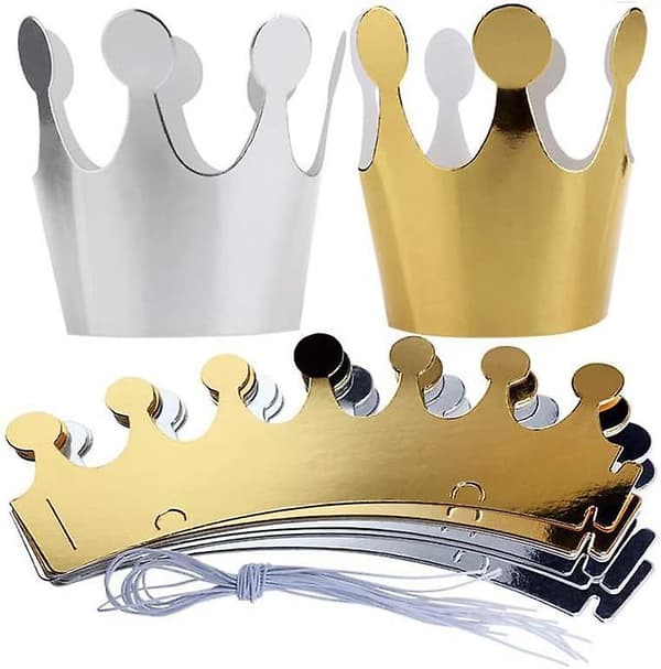 20 st kronpappershattar Barnkalasfest Dekorationer (Guld + Silver)