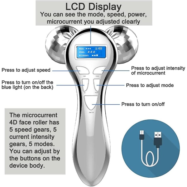 Microcurrent Face Massager Roller, 4d Facial Massager Skönhet Hudvårdsverktyg för ansikte ögonhals, present till kvinnor