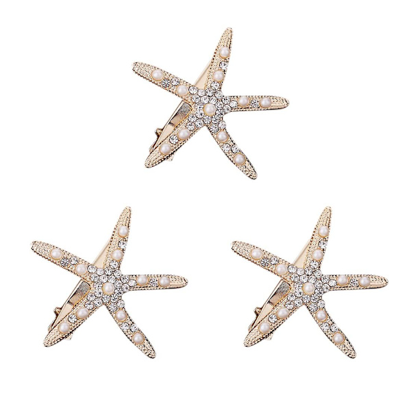 3-pack sjöstjärna hårklämmor flickor bröllopsaccessoarer, diamant hårklämmor