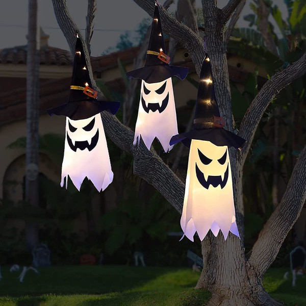 Halloween-dekorationer Utomhusdekor Hängande Upplyst Glödande Spöke Häxhatt Halloween-dekorationer Inomhus Utomhusprydnader Röjning Halloween-fest L