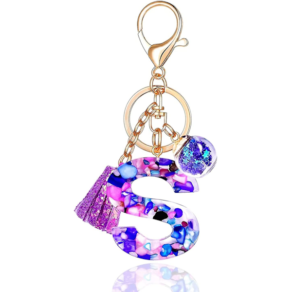 Purple Letter A-z Keychain For Women Purse Handbags Resin Alphabet Initial Letter Pendant With Tassel Glass Ball