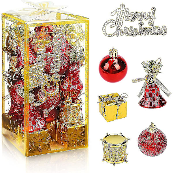 Julgransprydnader Set, 32st Mini jul röda och guld bollar dekorationer dekoration för julgranar (röd)