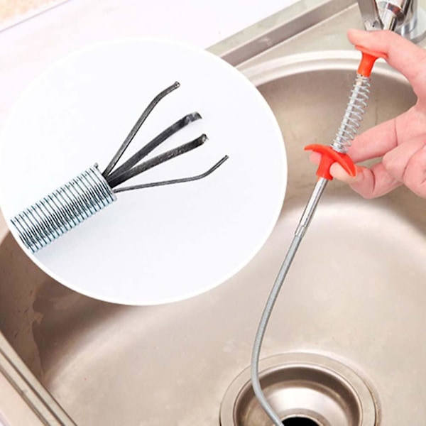 60cm silver avloppsrensare med klor, flexibel rostfritt stål avfallssamlare för kök badrum handfat, avlopp och rörrengöring