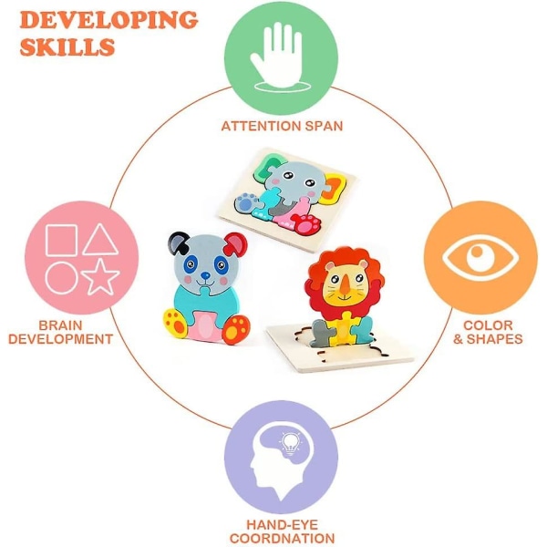 6 bitar 3d träpussel för småbarn, lärande baby pedagogisk leksakspresent