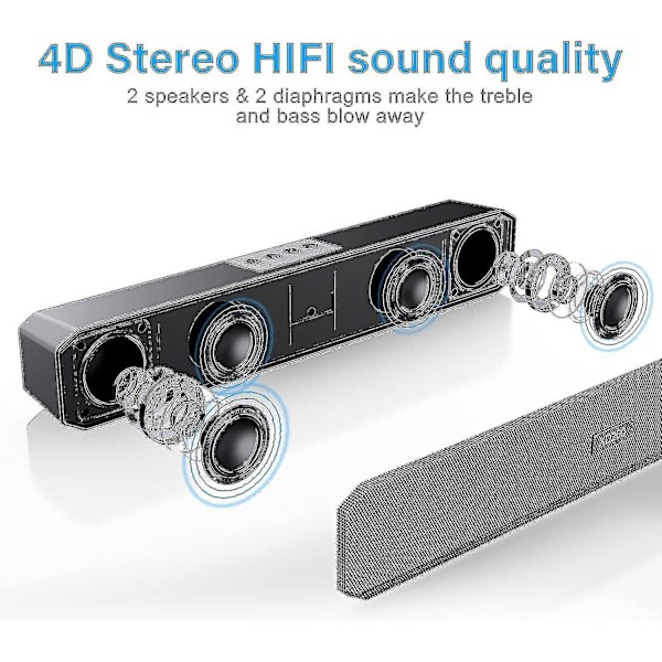 Skrivbordshögtalare med Bluetooth 5.0-anslutning, PC-högtalare med 4D-stereoljud i HiFi-kvalitet, högt och tydligt ljud, svarta spelhögtalare