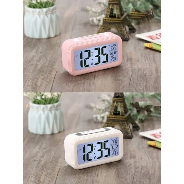 Multifunktionell digital väckarklocka LED Smart Lysande Smart Clock Temperatur Perpetual Calendar Studentväckarklocka, rosa