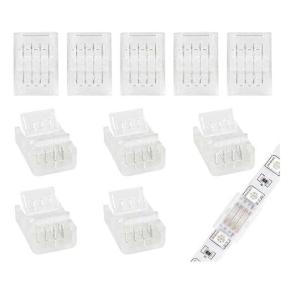 10-pack 10mm 4-stifts LED-remsanslutningar för 10mm 5050 3528 RGB LED-remsor, skruvmejsel ingår (ansluter LED-remsor och remsor)