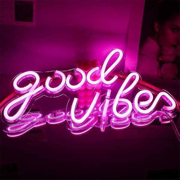 Rosa Good Vibes Neon Skylt - Sovrum Neon Ljus, Led Neon Skyltar För Väggdekor