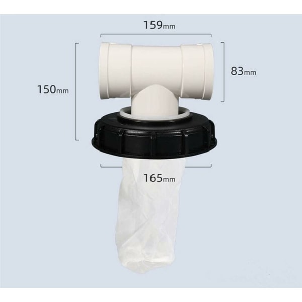 T-formet IBC-tankdæksel med vaskbart nylonfilter til 1000 liters IBC-regnvandstank, filter IBC-låg IBC-tanktilbehør, 165 mm