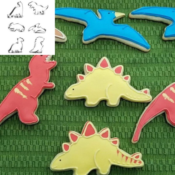 Dinosaurus-evästeleikkuri, Fondant-leikkuri lasten leivontaan, Ruostumattomasta teräksestä valmistettu evästeleikkurisarja, Dinosaurus-evästeleikkuri, 6 kappaleen sarja