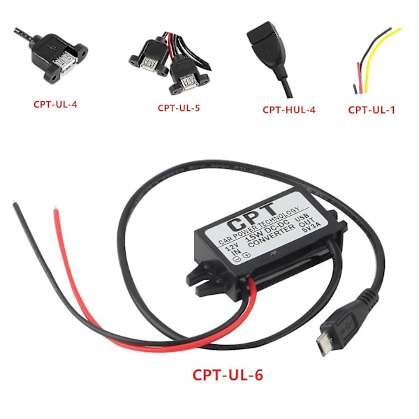 I lager5 typer Power Laddare Dc-omvandlarmodul Enkelport 12v till 5v 3a 15w med mikro USB kabel Hållbar