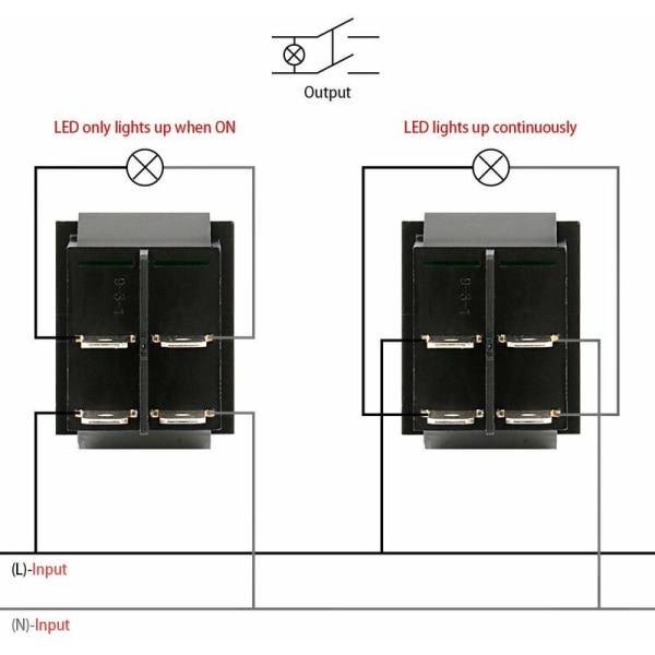4-polig ON/OFF vippbrytare, rött ljus (2-pack)