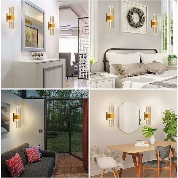 LED væglampe 12W Moderne indendørs væglampe Dæmpbar senglampe Oval akryl væglampe Dekorative lys til stue soveværelse Gang (Guld)