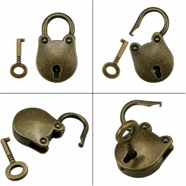Antikt lås med nycklar, små antika gångjärn, minihänglås med lås för smyckeskrin och dagbok, presentdekoration