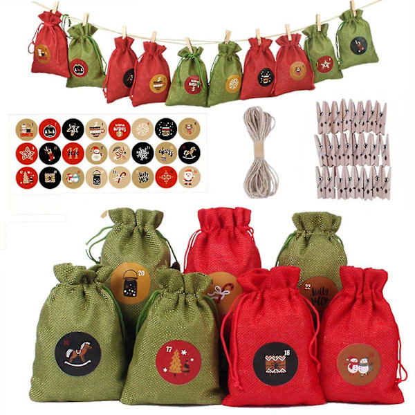 Stora 73-pack Julklappslinnepåsar med dragsko Julklappsjutesäckar Godispåsar 24-dagars Julkalenderpåsar Julkalenderpresentpåsar