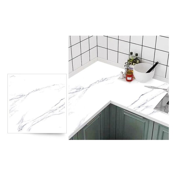 Marmor självhäftande papper för möbeldörr Skåp Kök Dekorativ vinyldekal Vattentät självhäftande film Grå 60X300cm