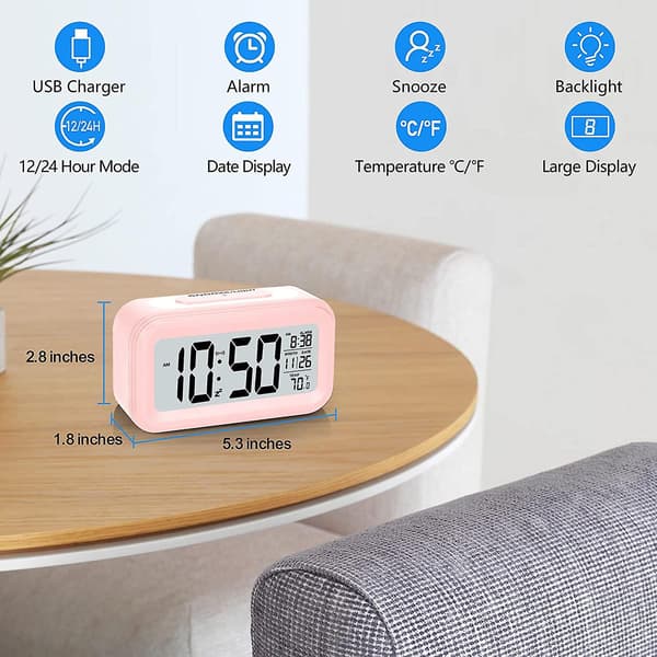 Sovrum Digital väckarklocka, 5,5 tum LCD väckarklocka för barn med smart ljus