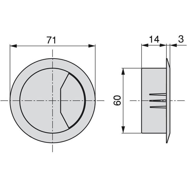 - Rund infälld kabelgenomföring Ø60mm för skrivbord, plast, grå, 20-pack.